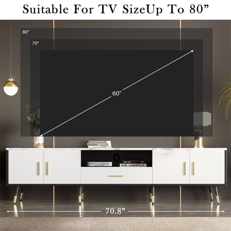 71" Modern TV Stand with 2 Cabinets and Open Compartments