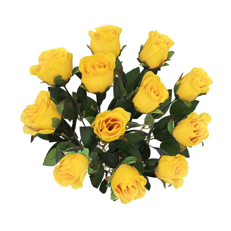 Set of 2 Yellow Artificial Rose Bud Flower Stem Bush Bouquet 19.5in - 19.5" L x 12" W x 12" DP