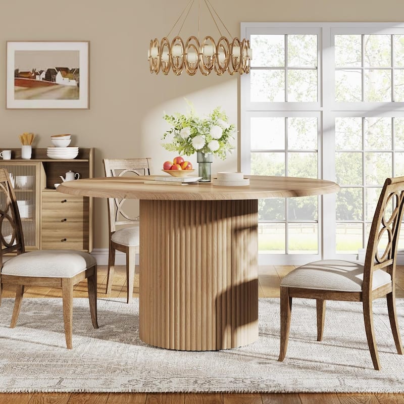 47" Round Dining Table for 4, Farmhouse Kitchen Table with Fluted Base - 47.2" W x 47.2" D x 29.9" H
