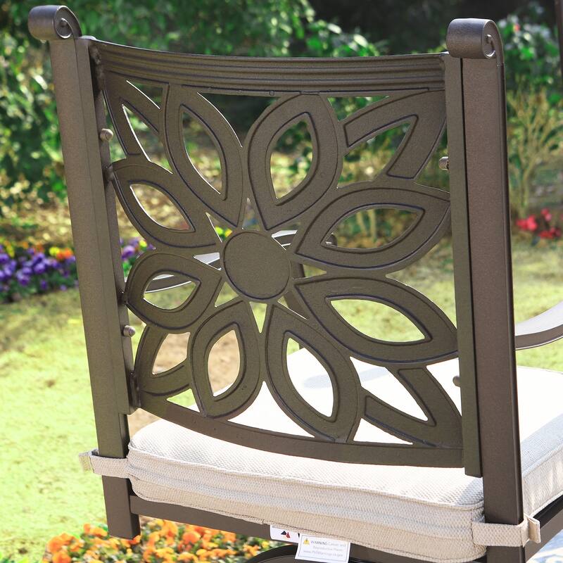 MAISON ARTS Cast Aluminum Wide Outdoor Dining Chairs with Cushion(Set of 2)