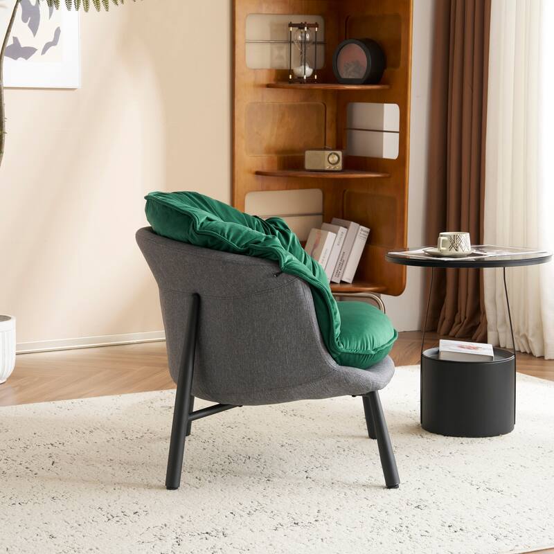 Modern Velvet Accent Chair with Wooden Frame and Black Metal Legs for Living Room or Lounge Seating - 27.4"L x 27"W x 29.1"H