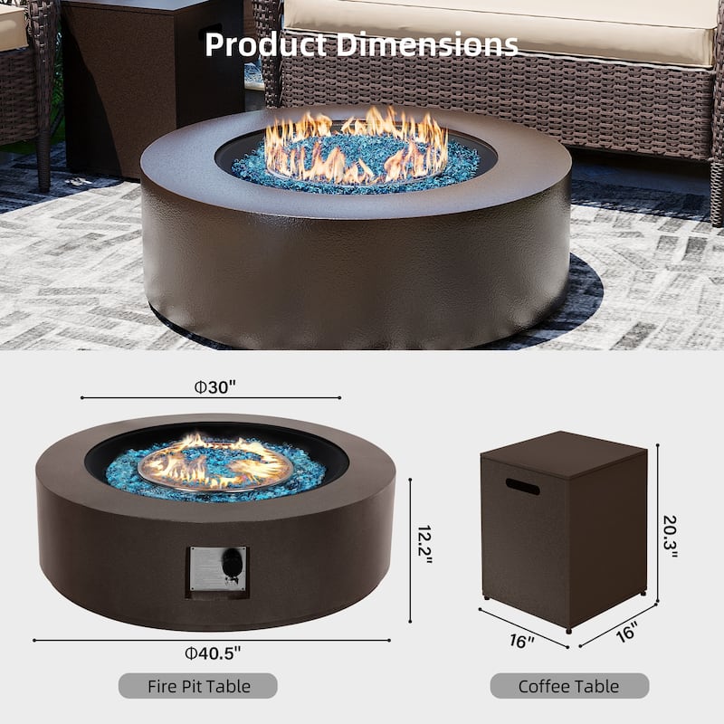 Patio Watcher 42-inch iron outdoor fire pit table with gas tank cover, lid - 42