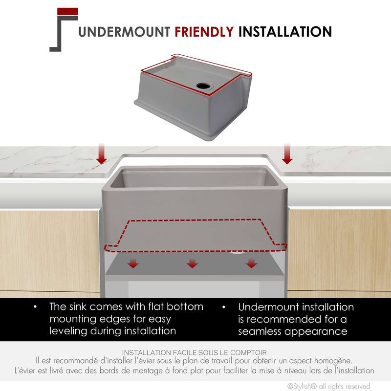 STYLISH Undermount 30" Workstation Single-Bowl Composite Granite Kitchen Sink - 30" x 21" x 10"