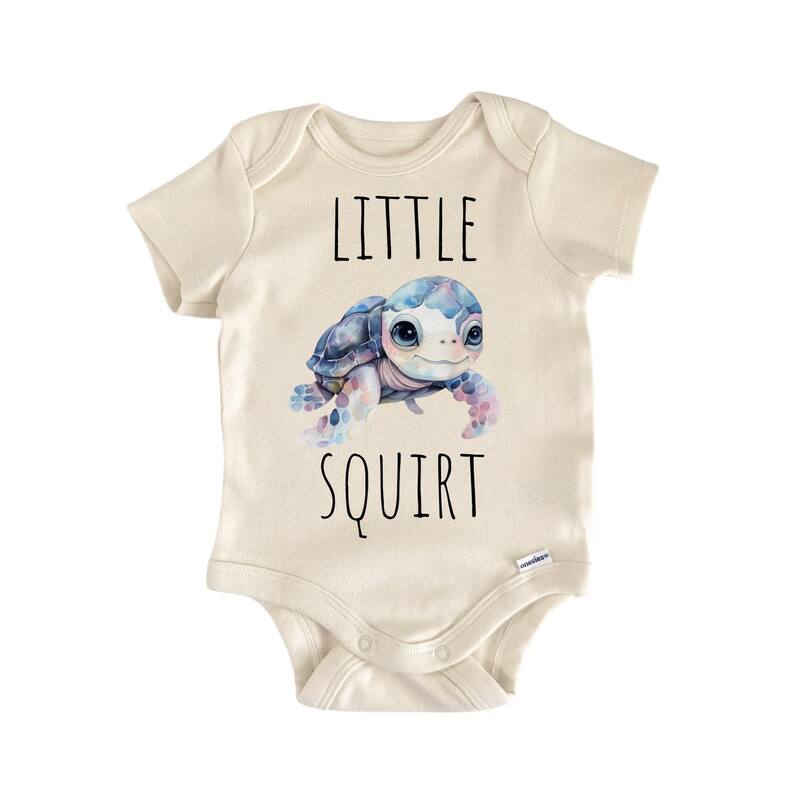 Little Squirt Turtle - Baby Boy Girl Clothes Infant Bodysuit Funny Cute Newborn - Natural - 0-3M