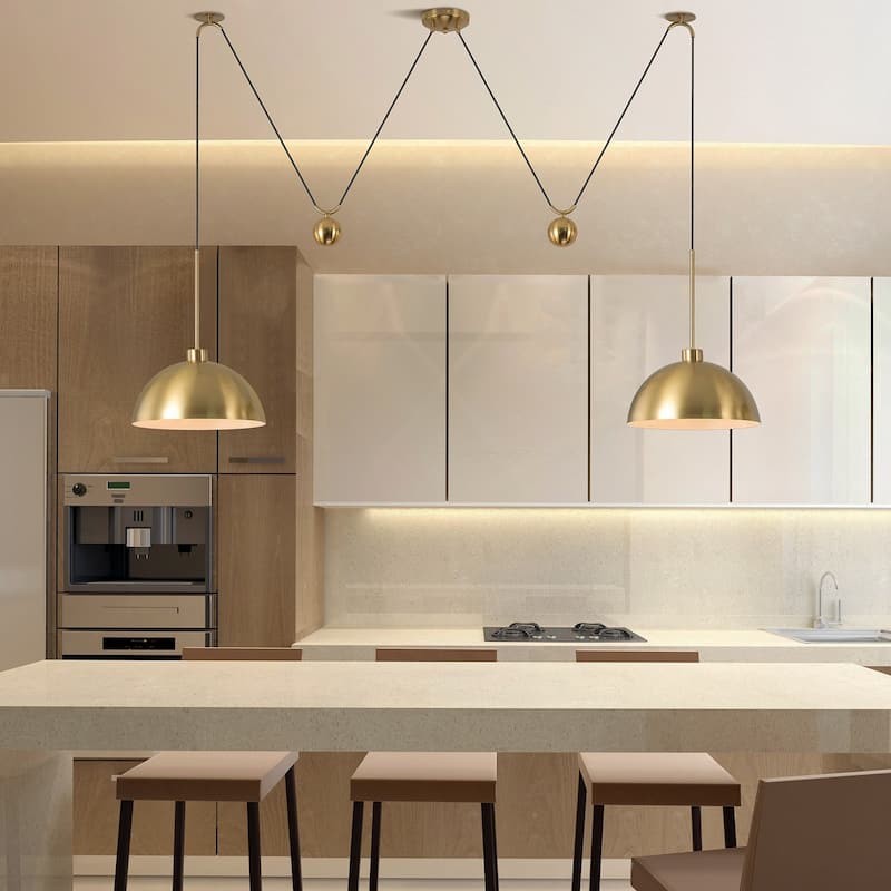 Starsky Modern 2-Light Pendant Island Light Fixture, W-Shaped Hanging Lights with Adjustable Cord and Metal Sliding Weights