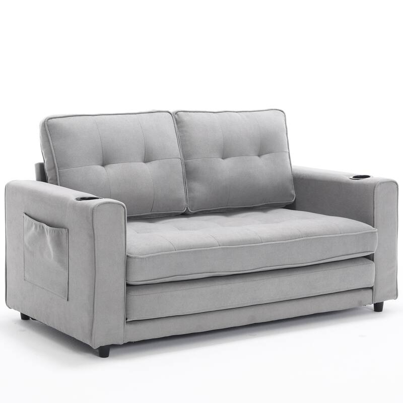 3-In-1 Upholstered Futon Sofa Convertible Floor Sofa Bed