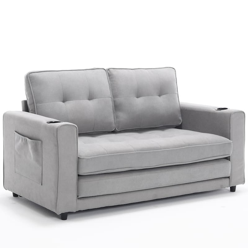 Foldable Tufted Loveseat with Pull Out Bed and Side Pockets