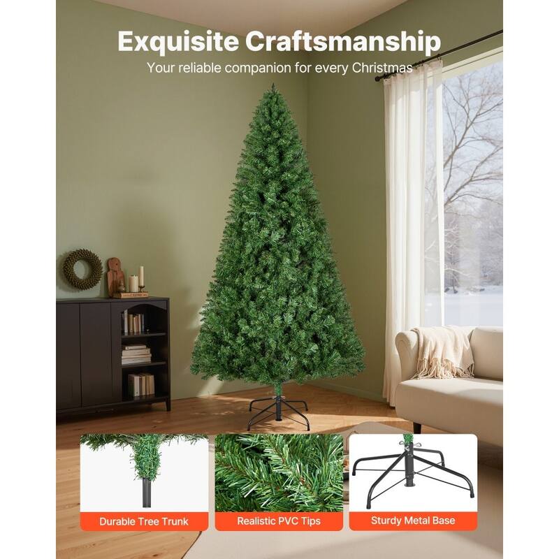 Green PVC and Iron 7.2x4.5 ft Artificial Christmas Tree with 1346 Lifelike Branches - 4.5 x 7.2 ft