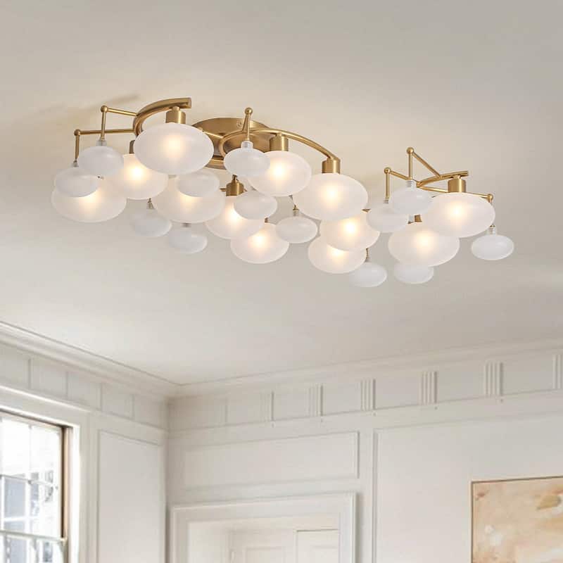 Mid-century Glam 12-Light Oval Frosted Glass Semi Flush Mount - 30.7 in