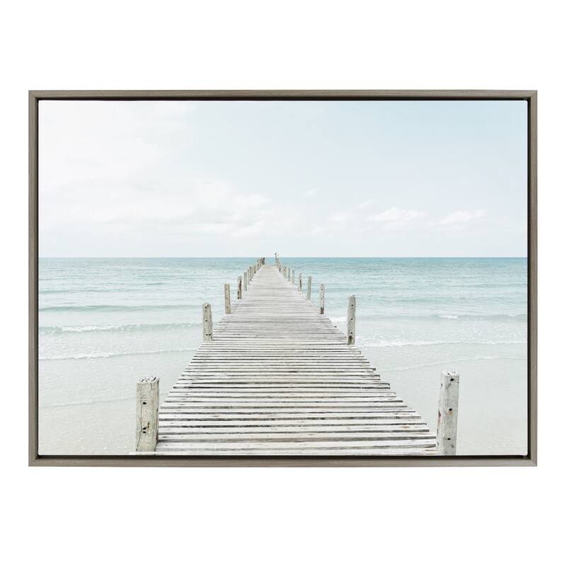 Kate and Laurel Sylvie Wooden Pier Framed Canvas by Amy Peterson - 28x38 - Plastic - Grey