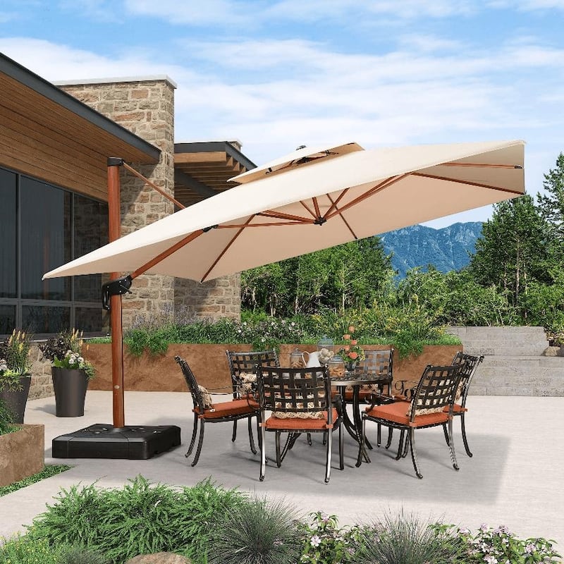 PURPLE LEAF Double Top 9 / 10 / 11 / 12 ft Square Patio Cantilever Umbrellas in Wood Color