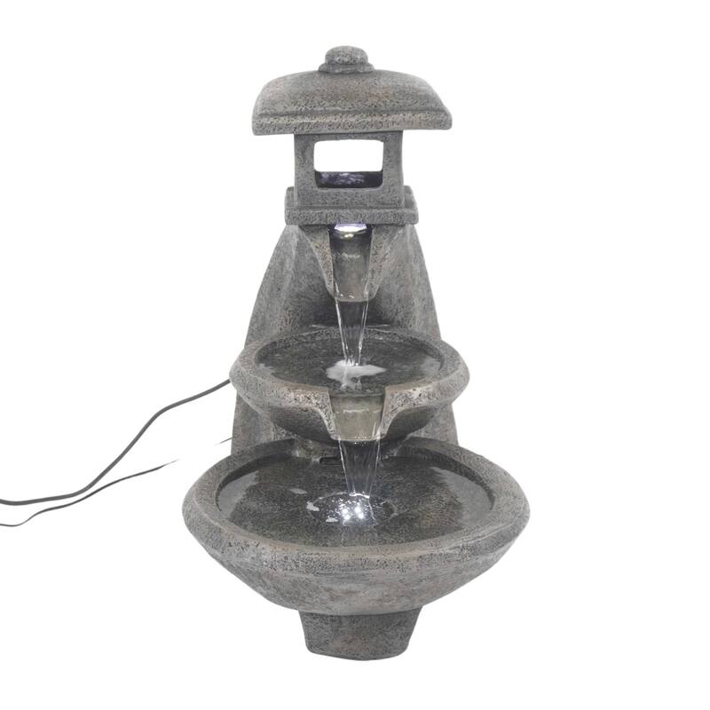 26" LED Lighted Pagoda Three-Tiered Outdoor Garden Water Fountain