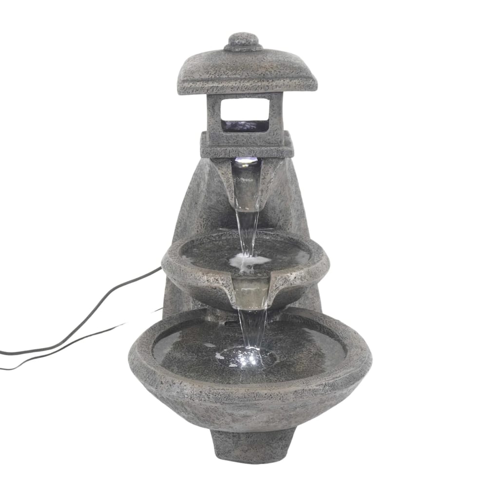 26" LED Lighted Pagoda Three-Tiered Outdoor Garden Water Fountain