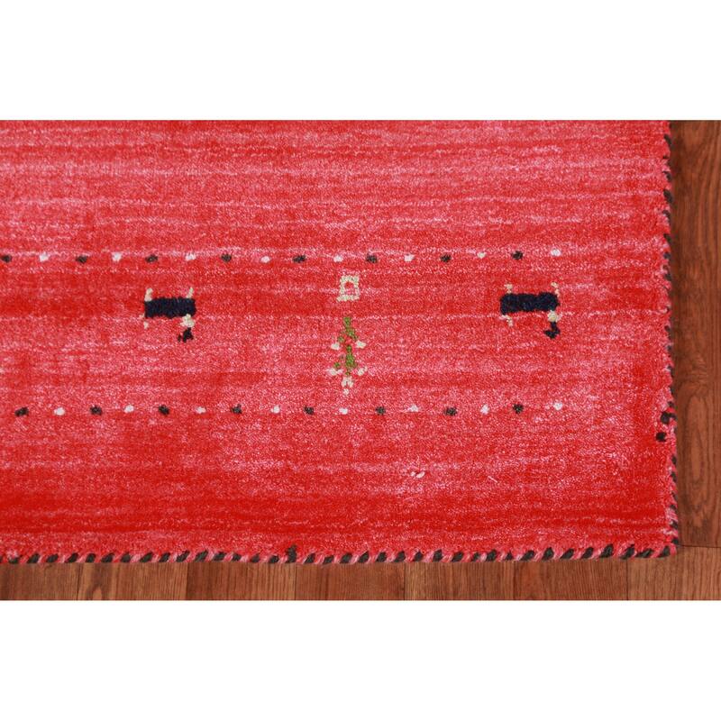 Hand Knotted Oriental 100% Wool Carpet Tribal Animal Pictorial Red Gabbeh Runner Rug - 10' 0'' X 2' 7''