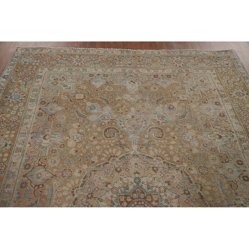Hand Knotted Oriental 100% Wool Carpet Traditional Medallion Yellow & Gold Tabriz Area Rug - 9' 9'' X 6' 7''