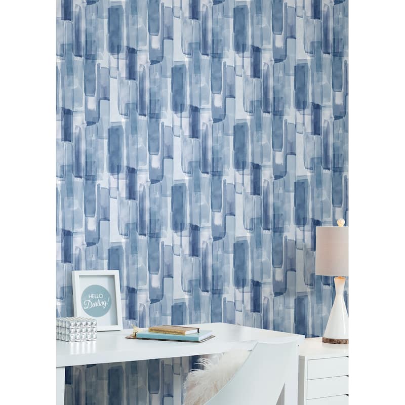 RoomMates Watercolor Glass Dark Blue Peel and Stick Wallpaper