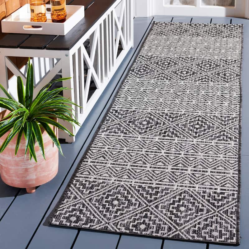 SAFAVIEH Courtyard Sietha Indoor/Outdoor Waterproof Patio Backyard Rug - 2'3" x 14' Runner - Black/Grey