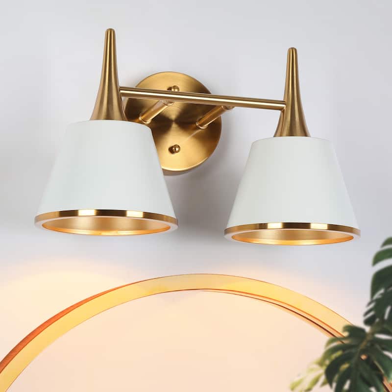 Nisa Modern Gold 2-Light Bathroom Vanity Lights Wall Sconces for Powder Room Bedside - L 14.2"* W 7.9"* H 9"
