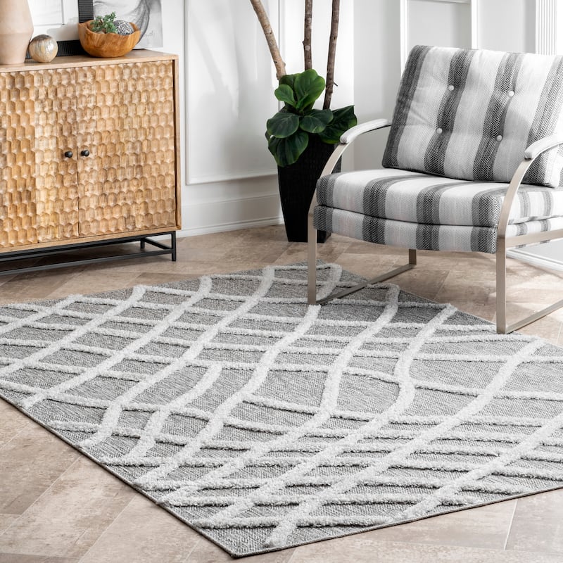 Nuloom Midwest Raised Fishnet Trellis Area Rug - 5' x 8' - Grey - Rectangle