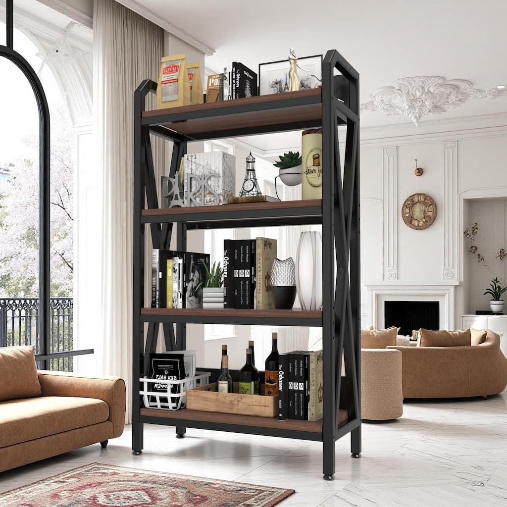 55'' Bakers Rack 4-Level Storage Shelves Metal and Wooden Kitchen Shelves, Kitchen Organizers and Storage