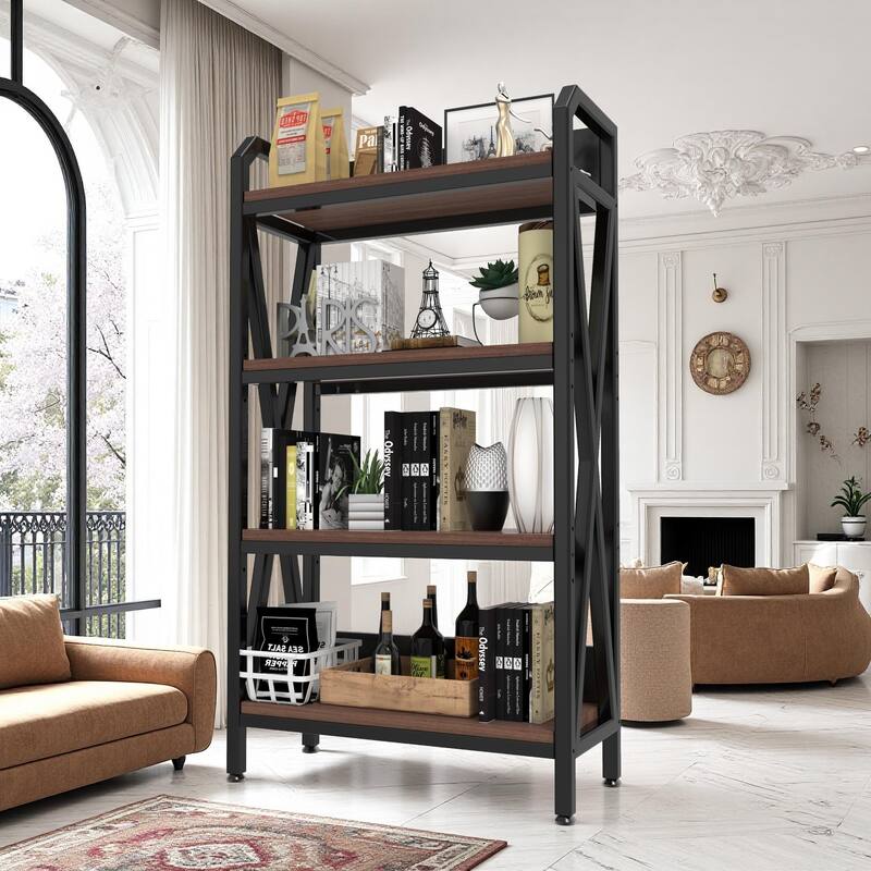 56.30" Bakers Rack 4-Level Storage Shelves Metal and Wooden Kitchen Shelves, Kitchen Organizers and Storage - Black Brown