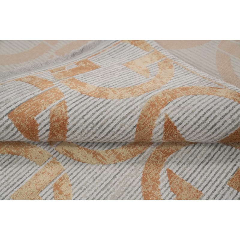 Machine Made Oriental Polyester Carpet Modern Geometric Greys & Charcoal Modern Area Rug - 7' 5'' X 5' 2''