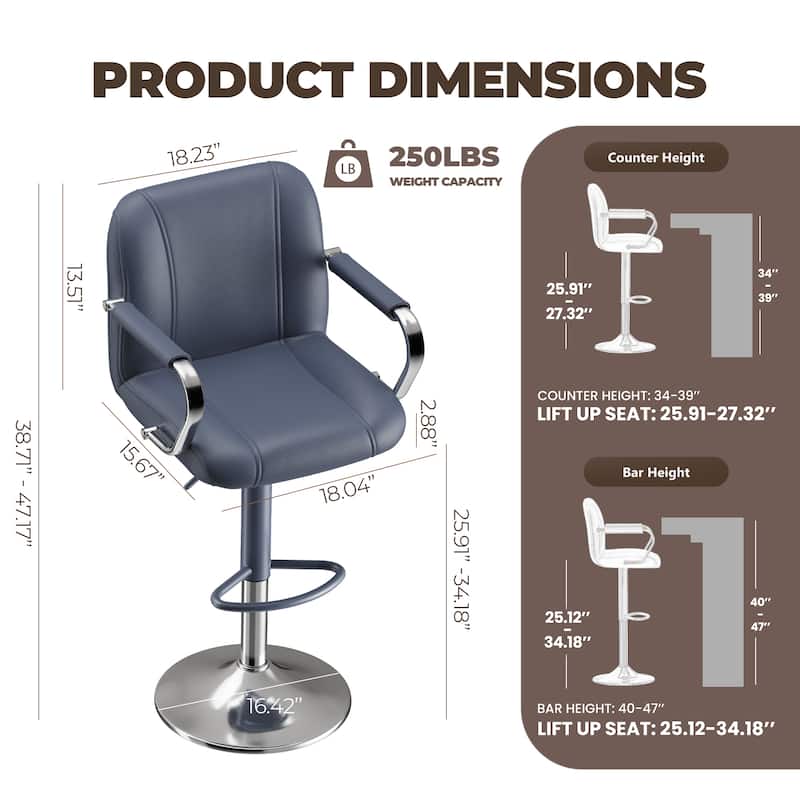 Swivel Bar Stools with Back Support - Adjustable Height Counter Stools for Kitchen Island & Home Bar