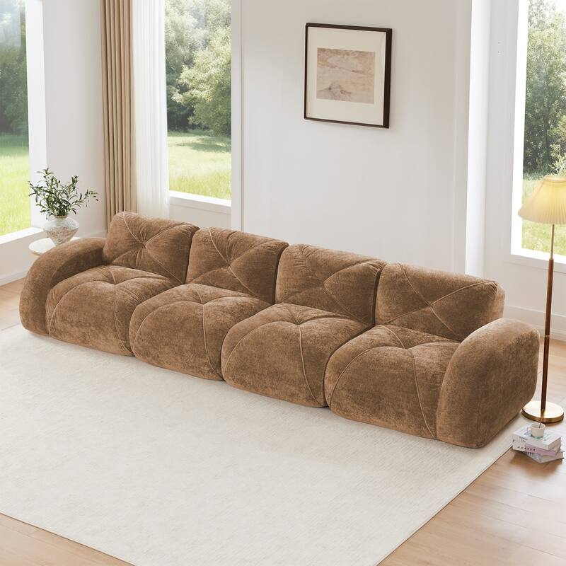Rossetta 140" 4-Seater Soft Velvet Boneless Modular Sectional Sofa with Tufted Design, No Assembly Required