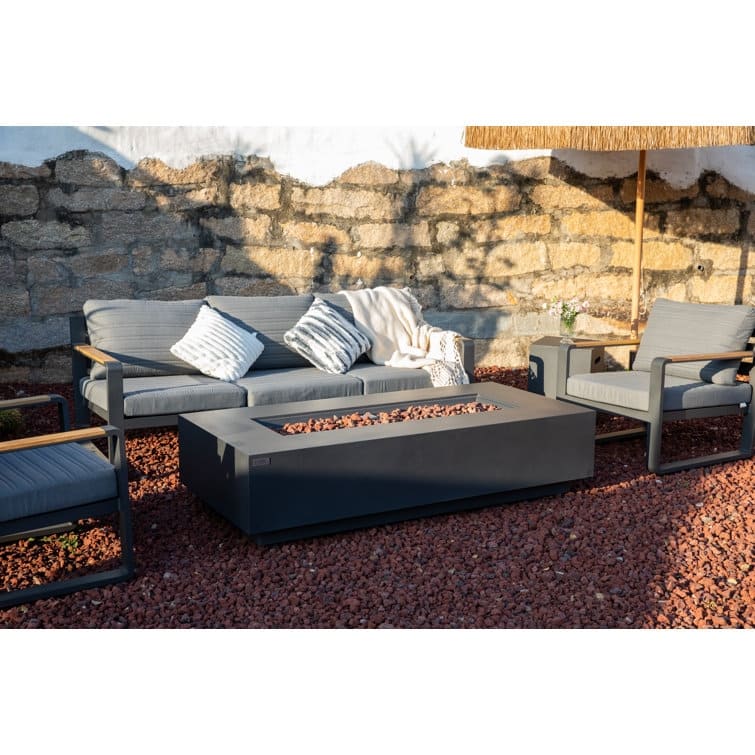 Savanah 72" Rectangular Outdoor Concrete Fire Pit Table by AMS Fireplace - Dark Grey - Natural Gas