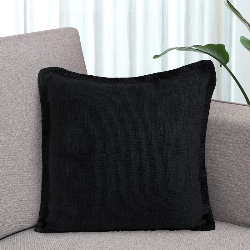 Sevita Solid Cotton Fringe Throw Pillow