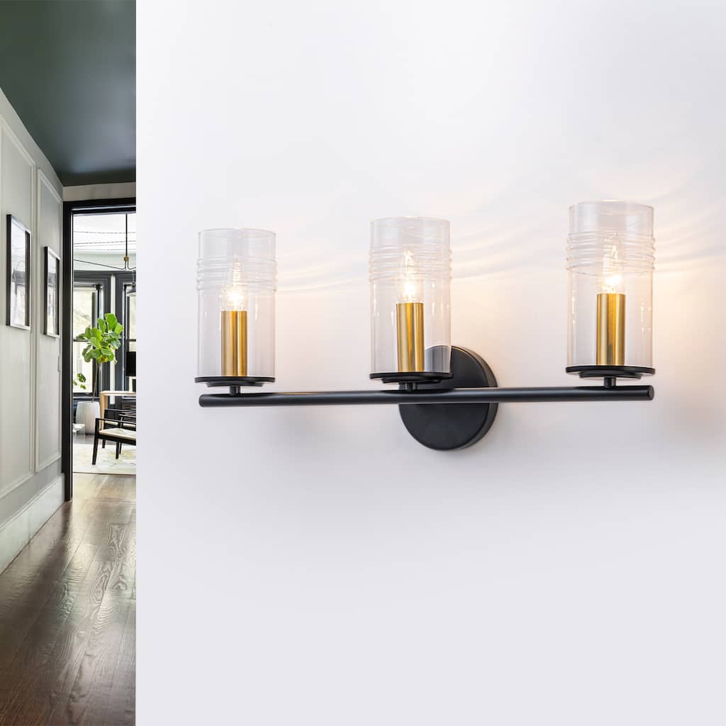 3-Light Industrial Wall Sconce with Clear Cylindrical Glass Shade