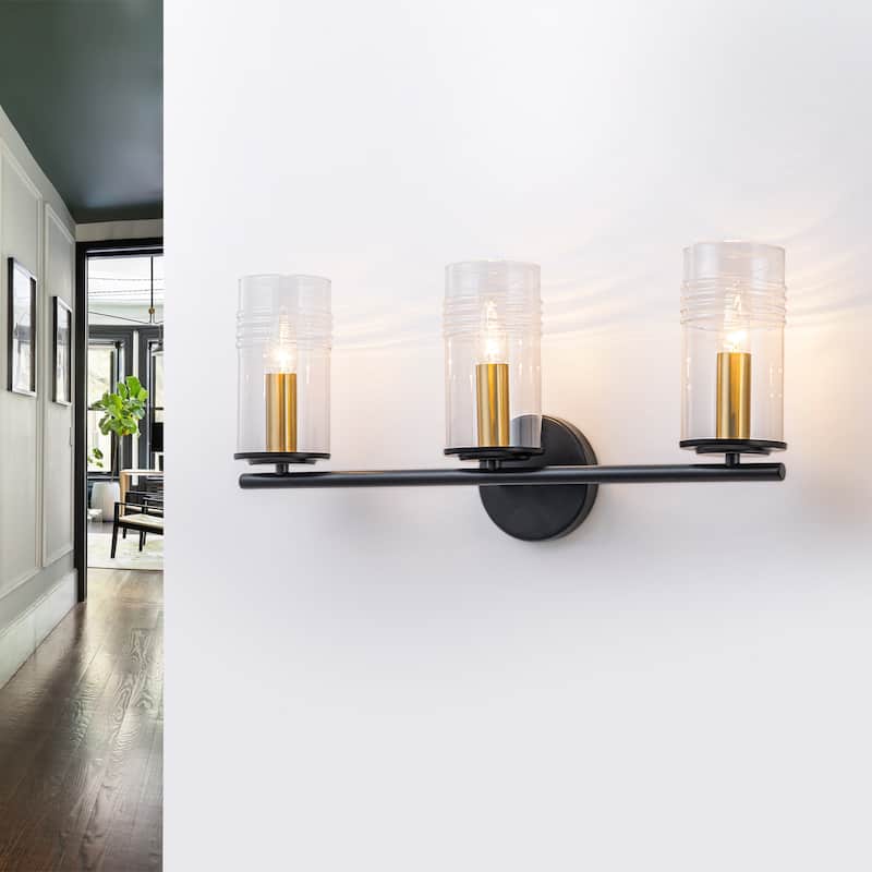 3-Light Industrial Wall Sconce with Clear Cylindrical Glass Shade