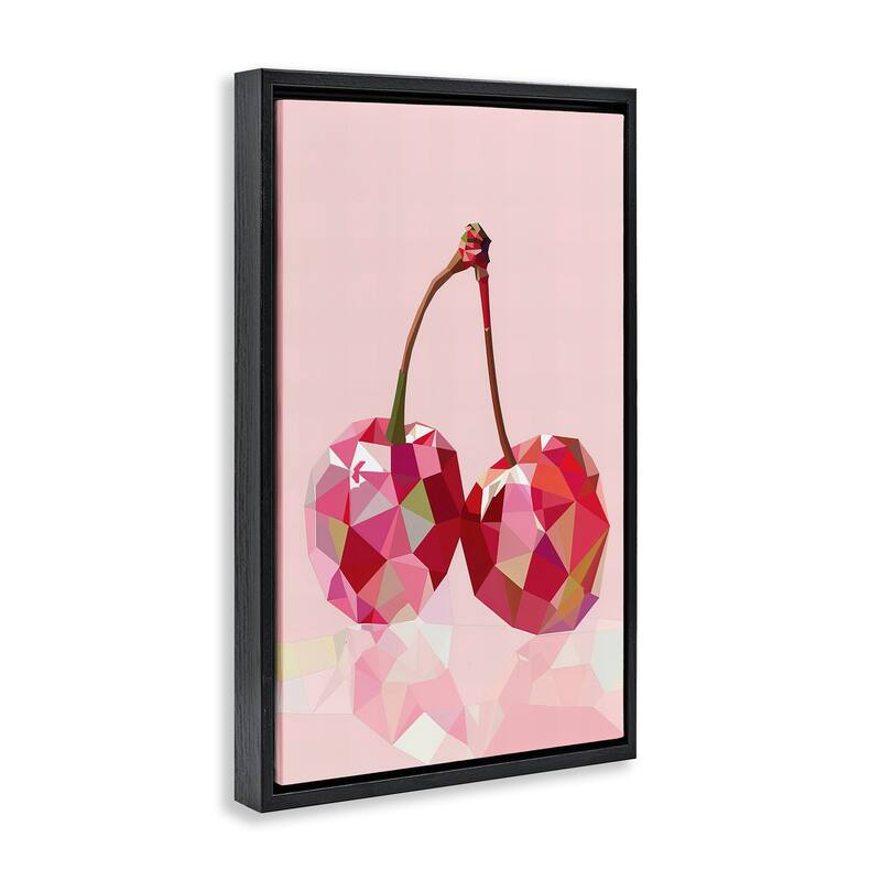 Stupell Pink Geometric Cherries Framed Floater Canvas Wall Art Design By LSR Design Studio