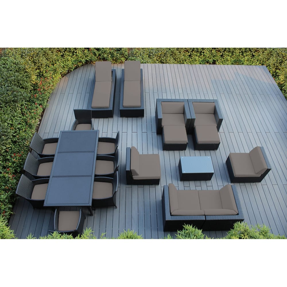 Ohana Outdoor Patio 20 Piece Black Wicker Sofa, Dining and Chaise Set