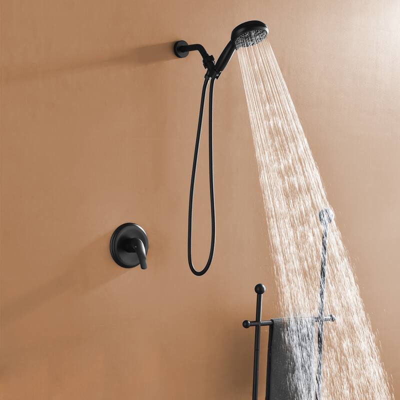 Wall Mount Shower Faucet with Hand Shower Brass 10-Setting Spray Complete Wall Mounted Shower System with Valve