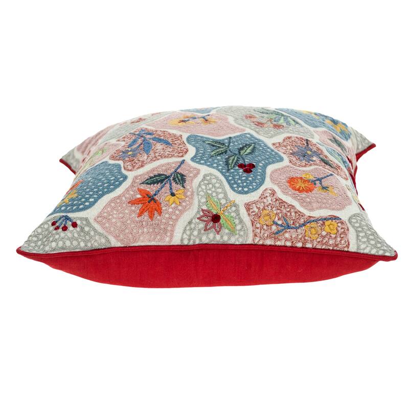 Hand Embroidered Floral Square Throw Pillow - 18" - Multicolor