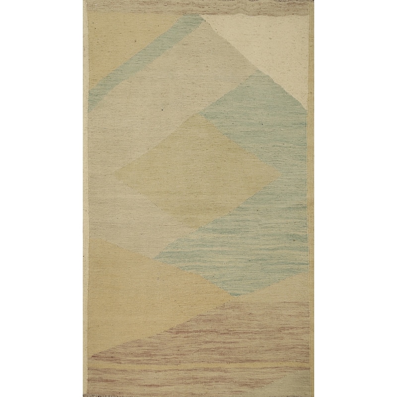 Hand Woven Oriental 100% Wool Carpet Southwestern Modern Multi-Colored Kilim Area Rug - 5' 1'' X 3' 2''