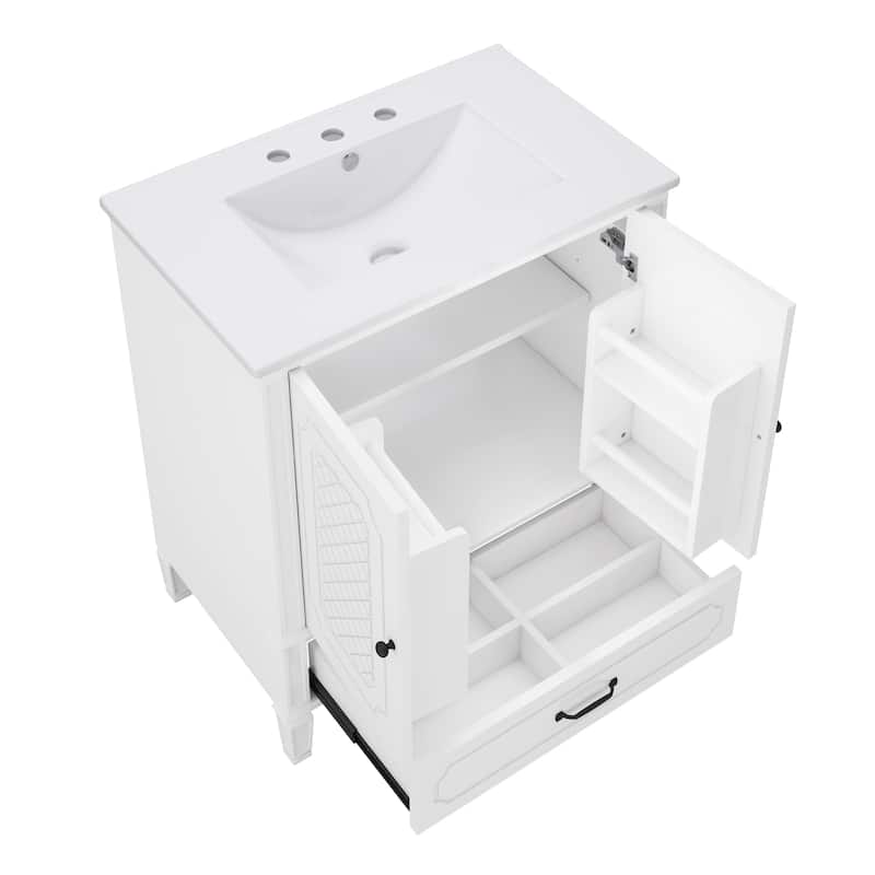 Roomfitters Bathroom Vanity with Double Sink Combo Set, Two Cabinets with Door Organizers and Two Drawers