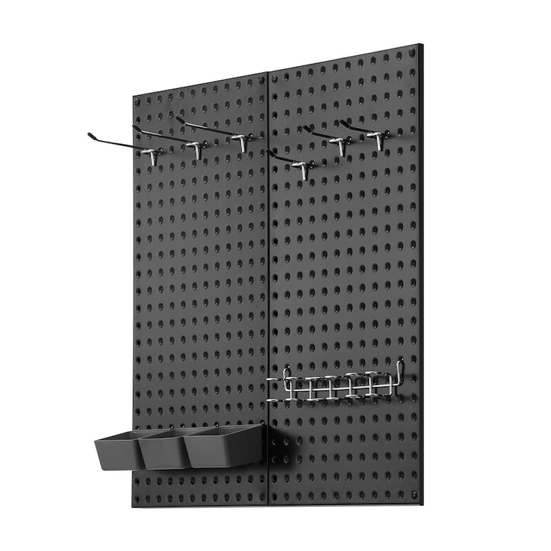 Black Steel Pegboard Panels with Volcanic Holes, 88 lbs Capacity - 16" L x 0.75" W x 32" H
