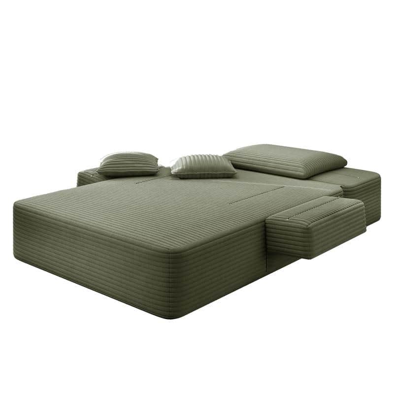 Luxurious Plush Corduroy Chaise Lounge Convertible Sofa Bed with Storage Pocket and Wide Armrests
