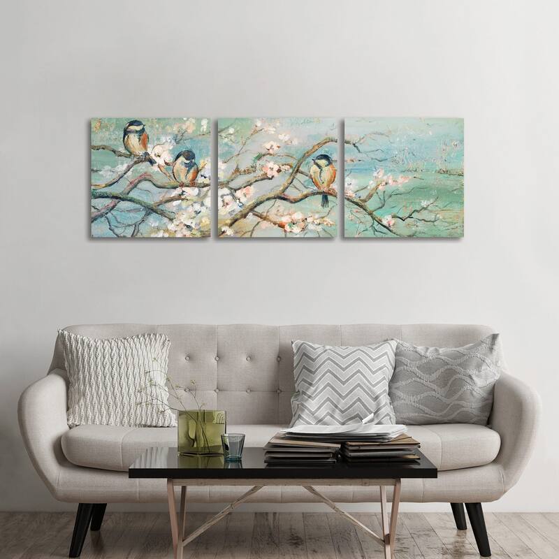 iCanvas "Spring Branch with Birds" by Patricia Pinto 3-Piece Canvas Wall Art Set - 24x72x1.5