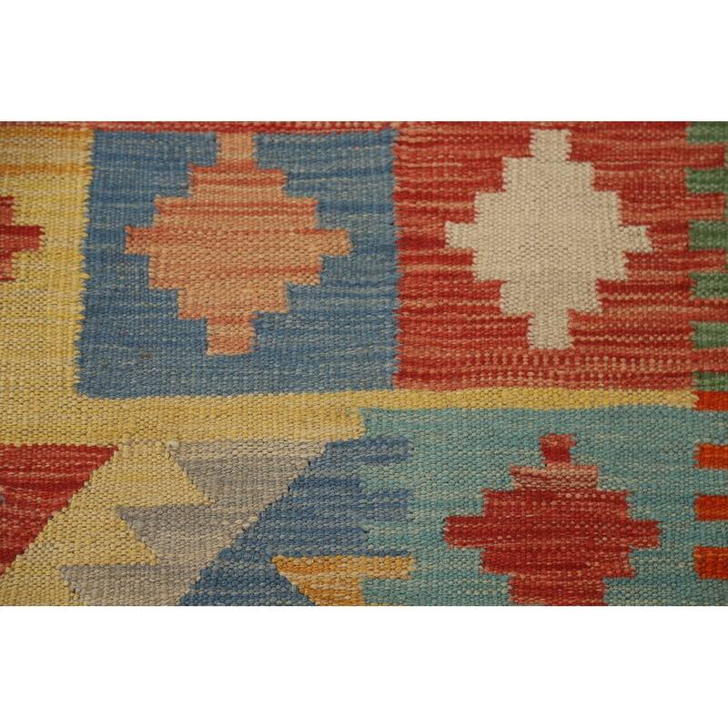 Hand Woven Oriental 100% Wool Carpet Southwestern Geometric Multi-Colored Kilim Area Rug - 6' 9'' X 4' 11''