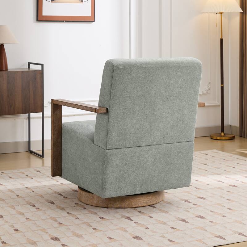 Mid-Century Boucle Upholstered Swivel Armchair With Pillow