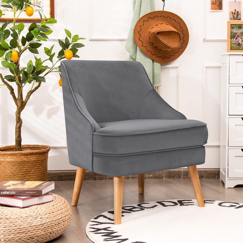 Costway Accent Chair Velvet Upholstered Single Sofa with Rubber Wood - 27'' x 25'' x 30''