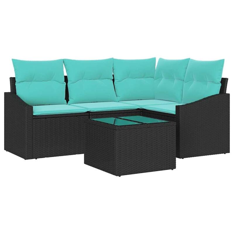 vidaXL 5 Garden Sofa Set with Cushions Black Poly Rattan - 70.3 x 48.6 x 27.2