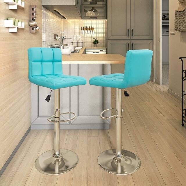 Bar Stools Adjustable Armless Swivel PU Leather Barstools Set of 2