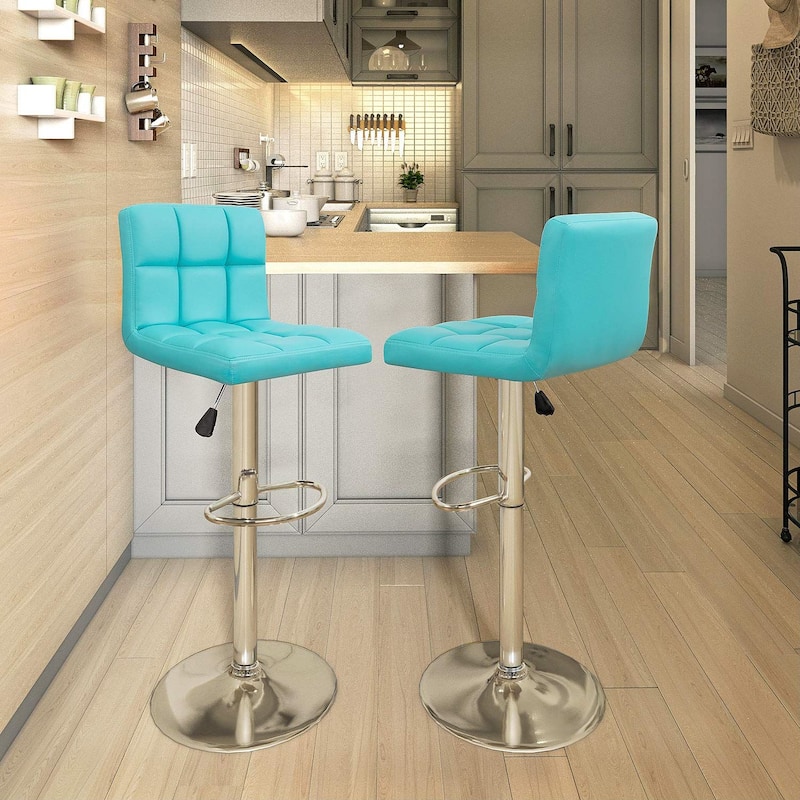 Bar Stools Adjustable Armless Swivel PU Leather Barstools Set of 2