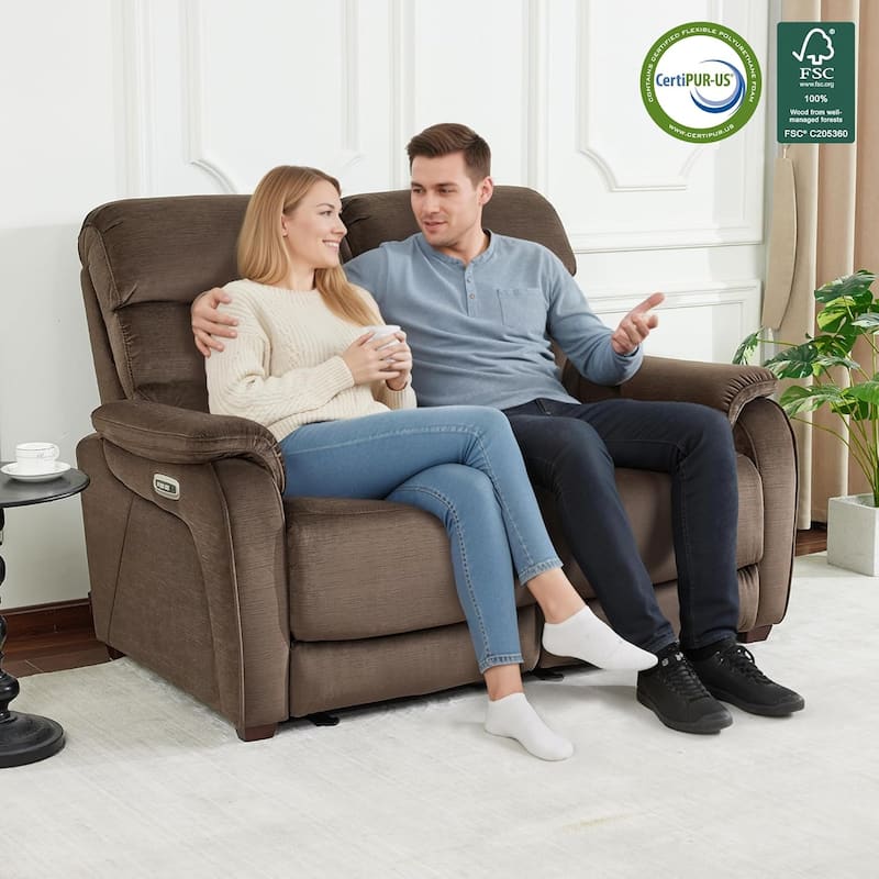 MCombo 61.6'' Wall Hugger Power Loveseat Recliner Sofa with Adjustable Headrest and USB A & C Charge Ports - Brown - Loveseat
