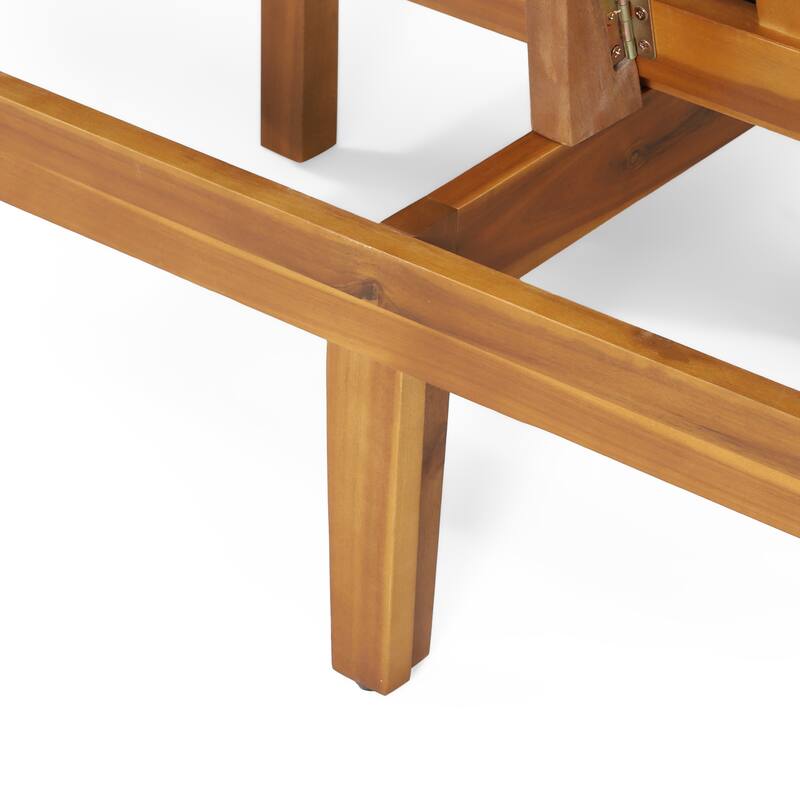 Roomfitters Adjustable Outdoor Wooden Bench with Slatted Backrest and Mid-Century Modern Design, Beige+Teak