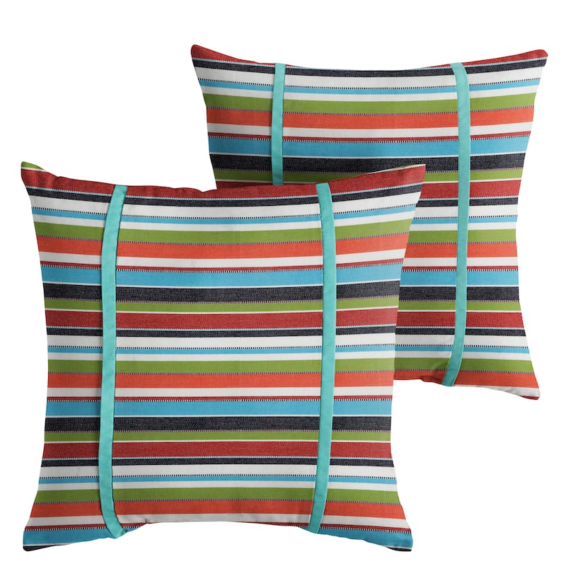 Sorra Home Sunbrella Outdoor Double Petite Flange Pillow Set of 2 - Sunbrella - Carousel Confetti/Canvas Aruba - 22 in H x 22 in W x 6 in D